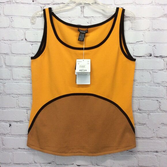 Don Caster Collection Womens Tank Top Sz M Mustard/Brown Color Block Black Trim - Picture 1 of 11